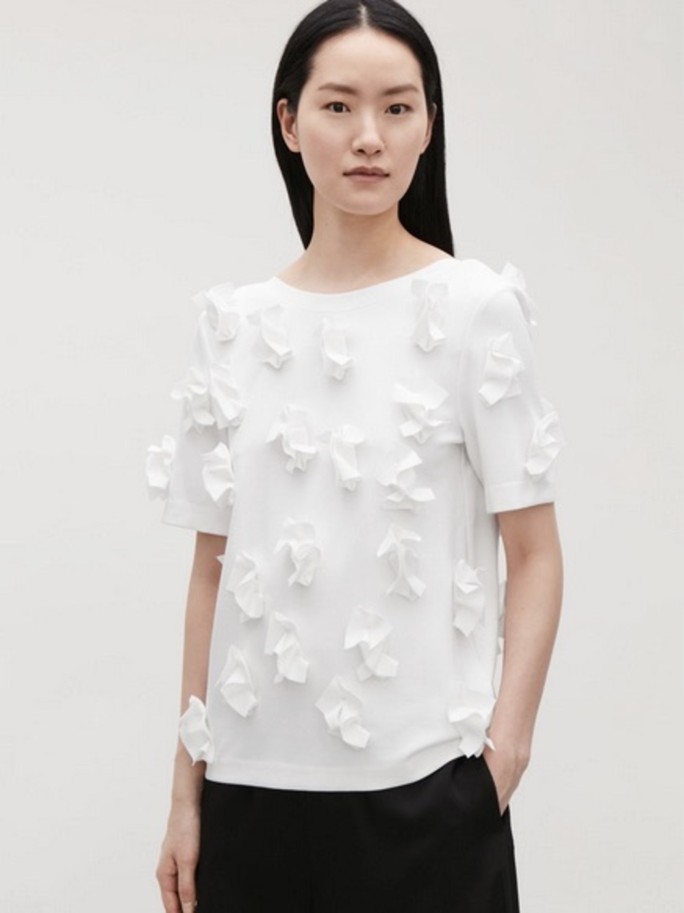 Cos Minimalist White Bow Appliqués Low Back T-shirt